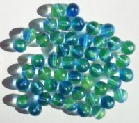 50 8mm Transparent Blue & Green Two Tone Round Glass Beads